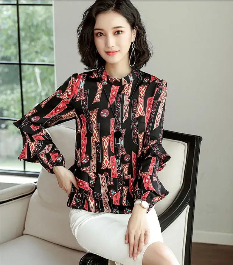 Шифоновая женская рубашка осень 2018 новая весенняя корейская модная одежда