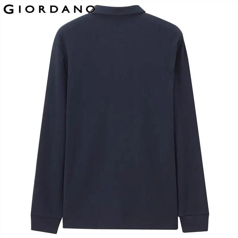 Giordano Мужская рубашка поло мужская однотонная тонкая с длинным рукавом пике