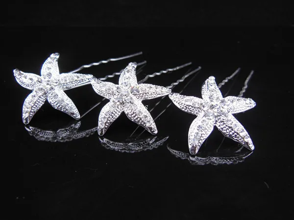 

Free Shipping 2014 New 20 Pcs Bridal Party Wedding Prom Starfish Crystal Hair Pins Hair Stick Hair Clip For Girl Women