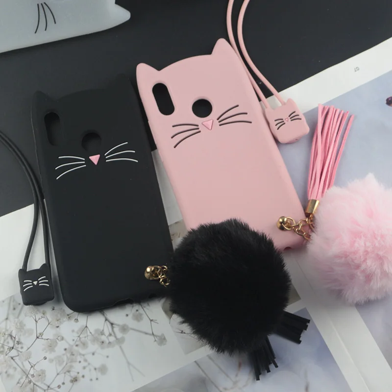 Силиконовый чехол с брелоком и кошачьими ушками для Honor | Мобильные телефоны