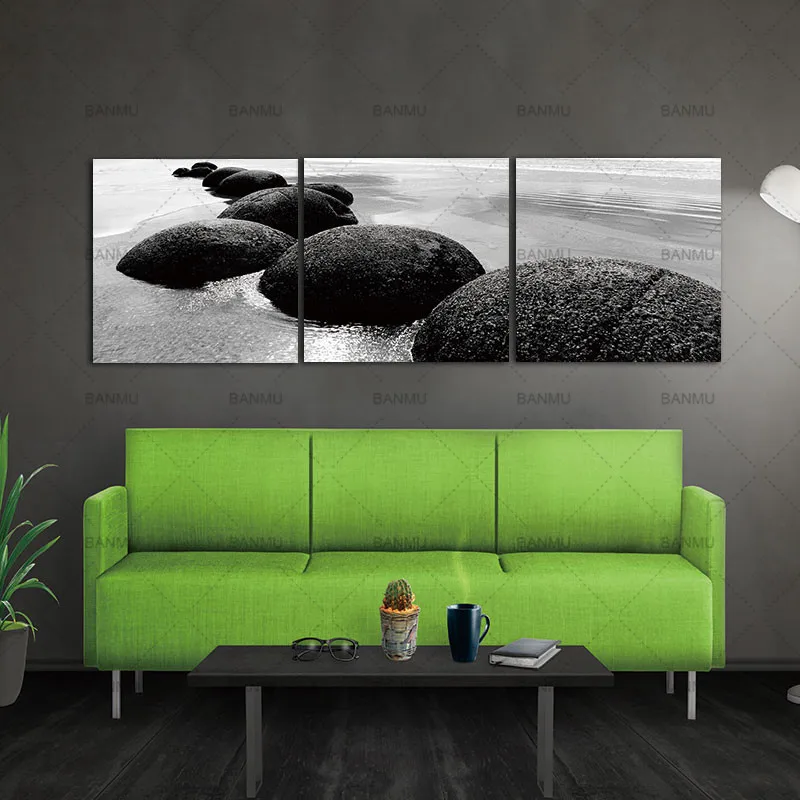 3 Панели черно белая морская волна Rush In Stone Wall Art Живопись Картины Печать на холсте