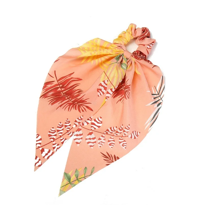 Bohemian Chiffon Flower Shrink Scarf Hair Band Ponytail Entrainment Bow Floral Print Hair Bundle Rope
