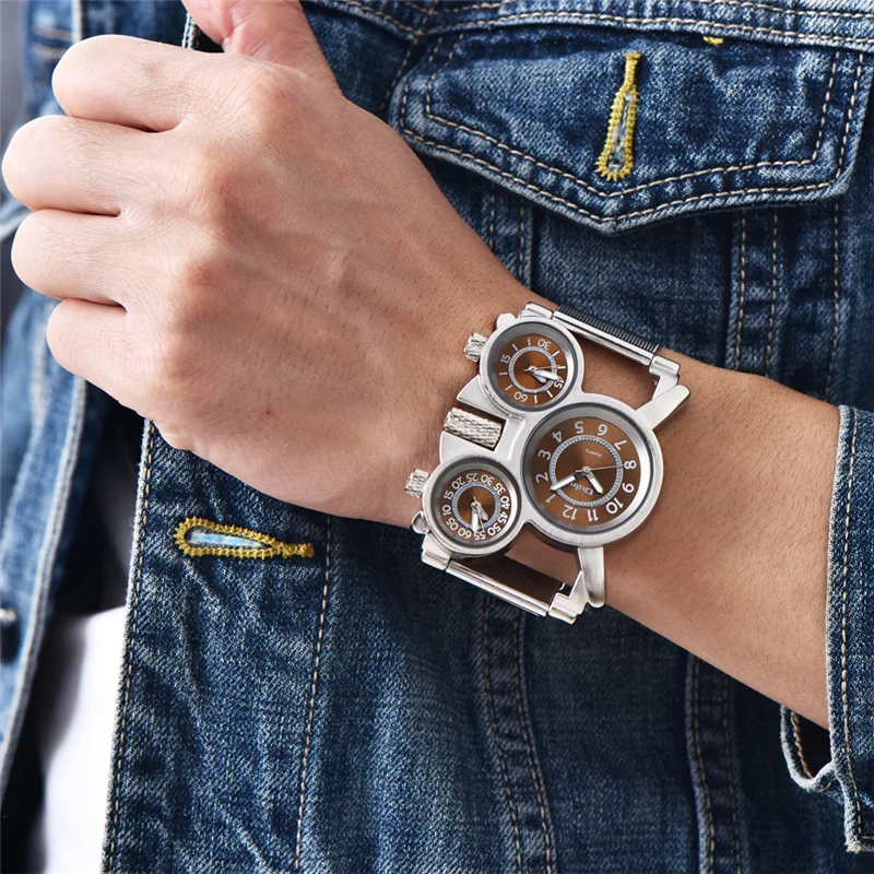 

Oulm Mesh Steel 1167 Model Men's Watches 3 Colors 3 Time Zone Unique Male Quartz Watch Casual Sports Men Wristwatch reloj hombre