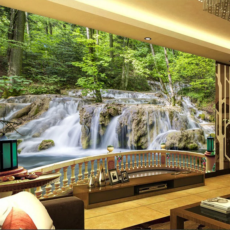 Обои с изображением водопада леса пейзажа природы|papier peint|natural 3dbackdrop wallpaper |