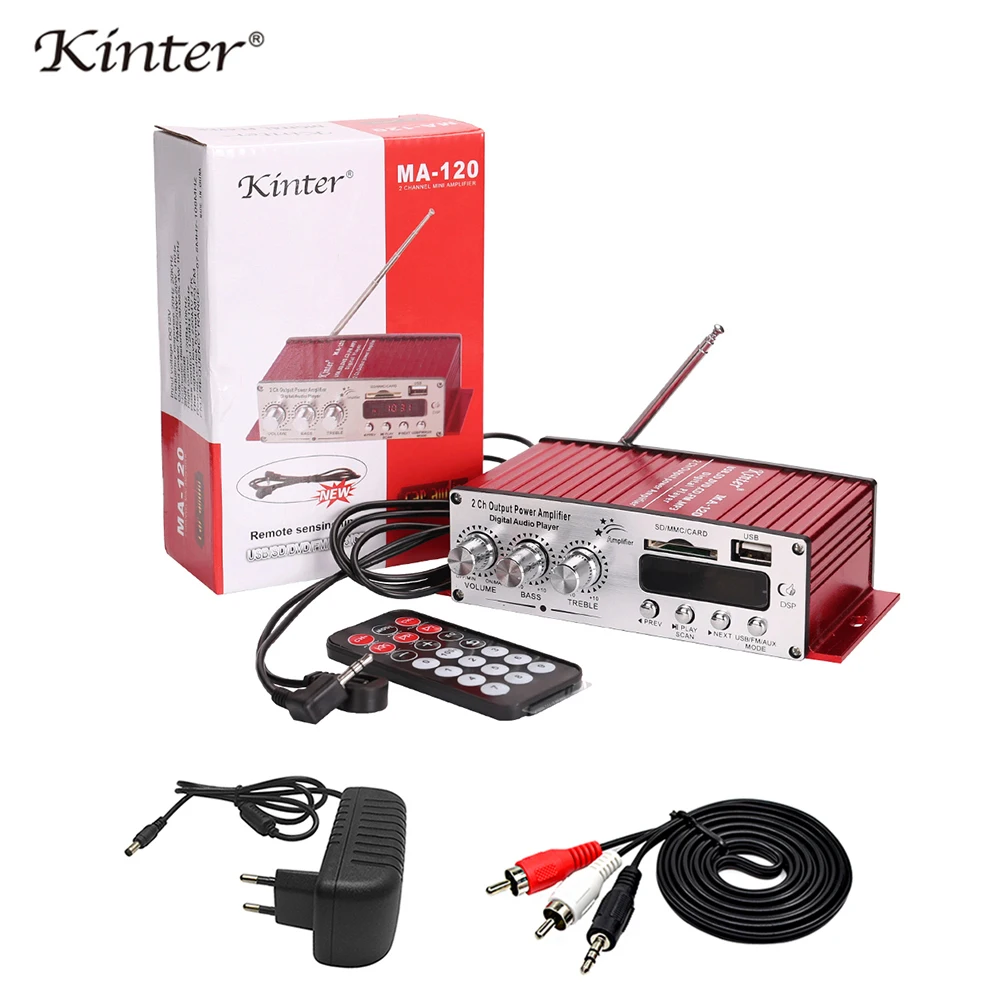 with adapter Kinter MA-120 мини-усилители аудио hi-fi стерео усилитель звука bluetooth 2,0 каналов SD USB ввод fm-радио в домашнем автомобиле - Цвет: with adapter