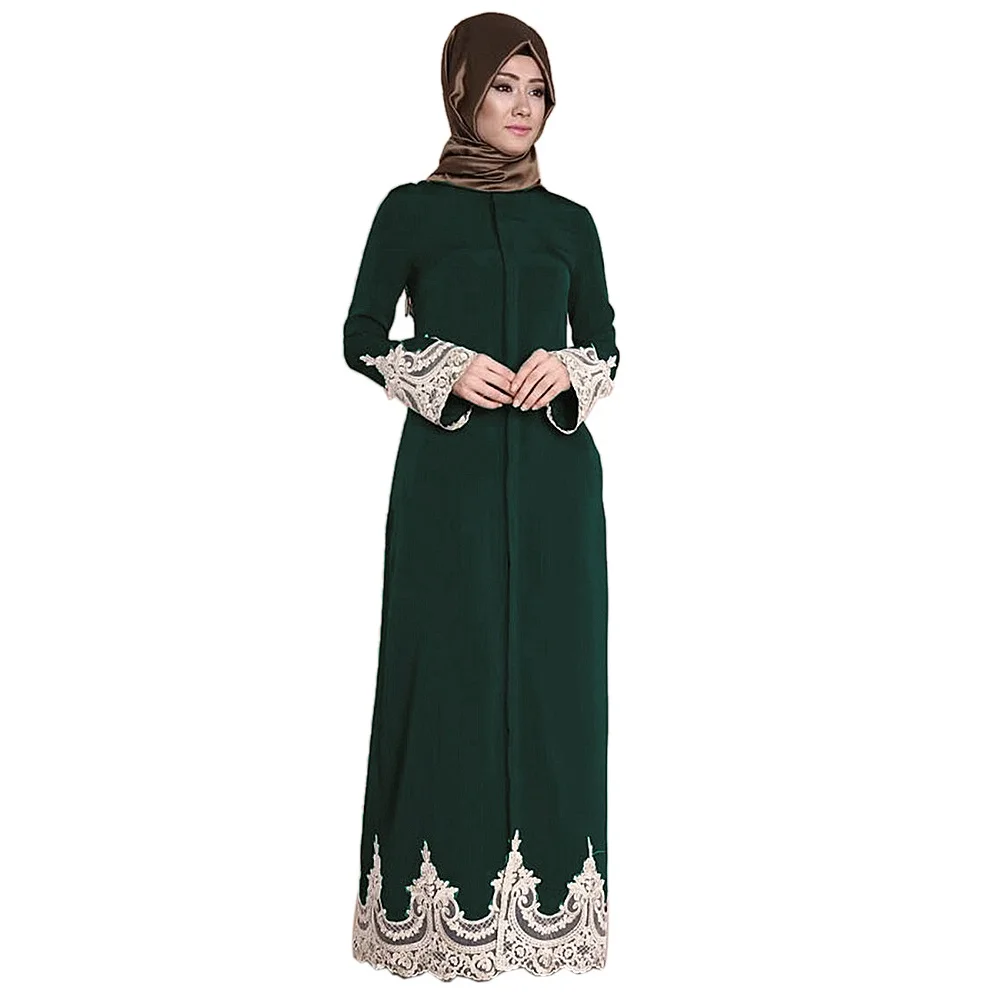 Green Dress Кружевное мусульманское платье Цветочная Абая для женщин элегантные длинные мягкие турецкие исламские халаты Женская одежда молитвенная одежда - Цвет: Green Dress