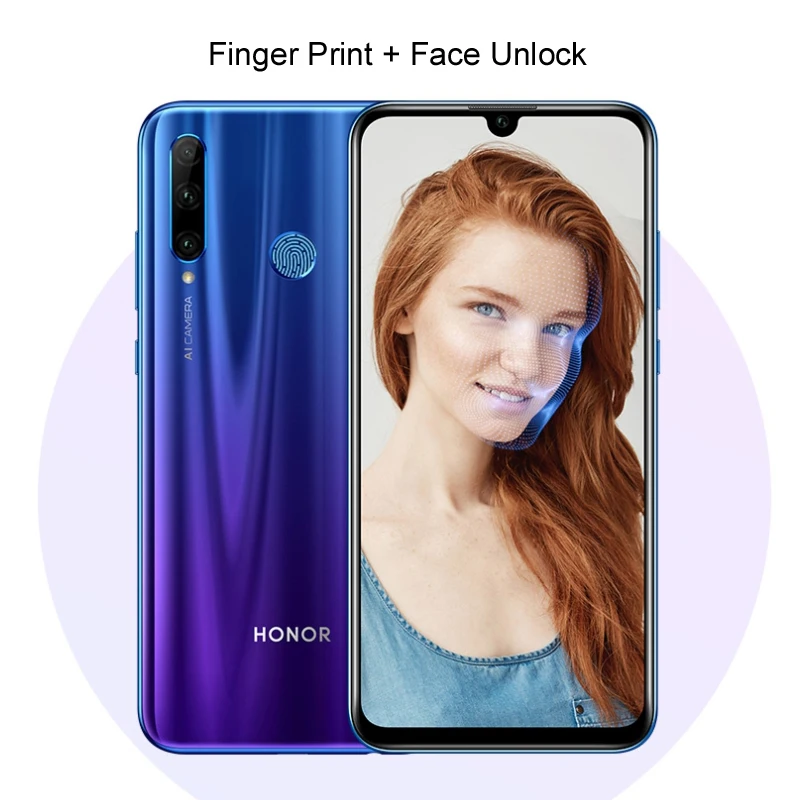 Honor 20 Lite, 4 Гб, 128 ГБ, Honor 10i, глобальная версия AI, камера с тройным объективом, 6,21 дюйма, FHD+ Разблокировка по отпечатку пальца