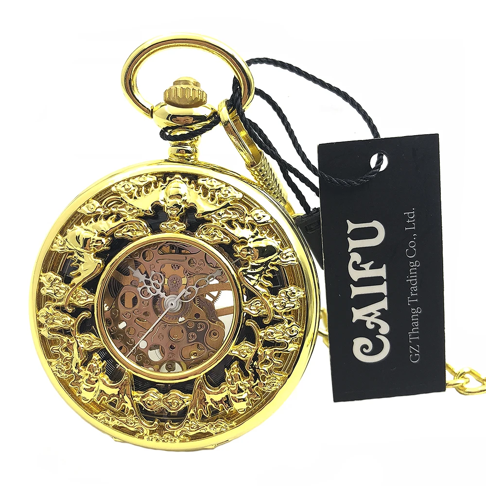 CAIFU Бренд Скелет стимпанк полый золотой чехол Римский номер циферблат