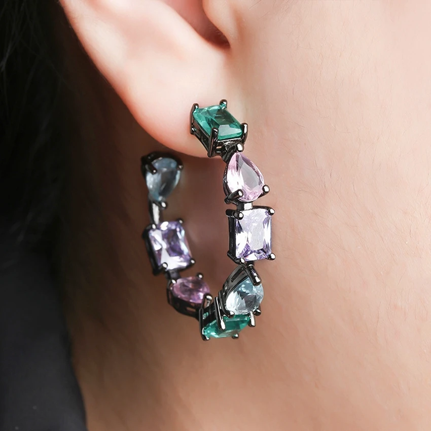 Великолепный Большой мульти-Цвет кубического циркония CZ серьги-кольца для