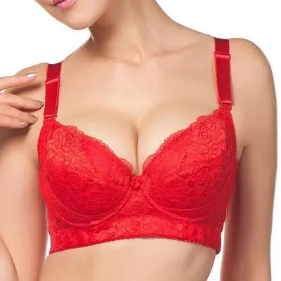 Red Varsbaby Мода размера плюс хлопок женское нижнее белье сексуальные кружевные Регулируемые бюстгальтеры пуш-ап 32-40BCDEF бюстгальтер - Цвет: Red