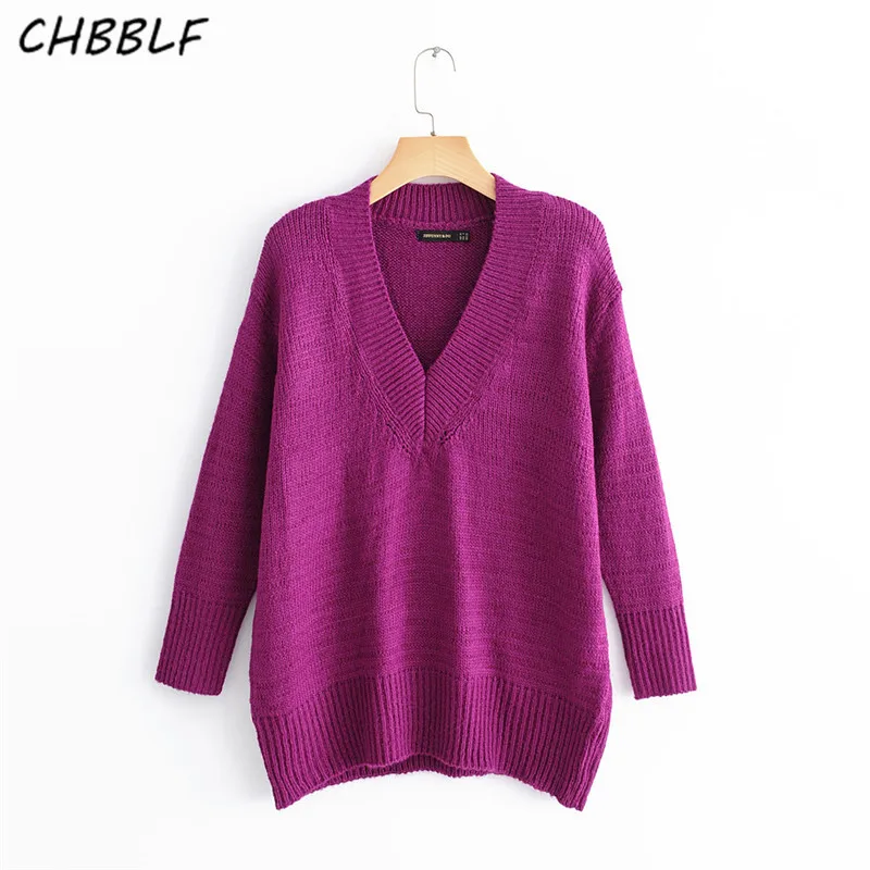 CHBBLF женский шикарный вязаный свитер с длинным рукавом одноцветные пуловеры