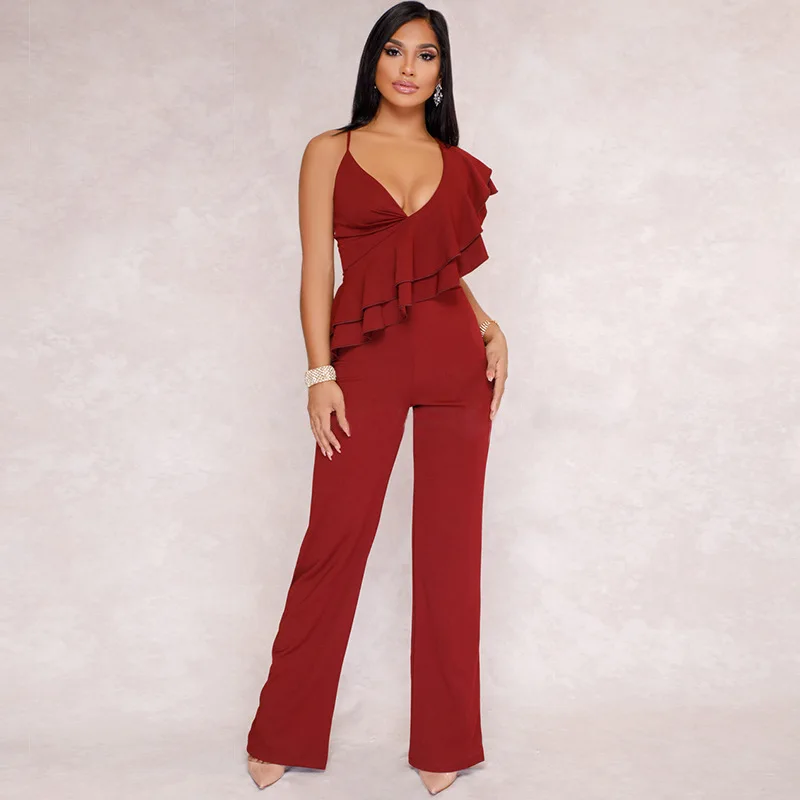 2018 элегантный рябить Летний комбинезон Для женщин сексуальные боди от плеча