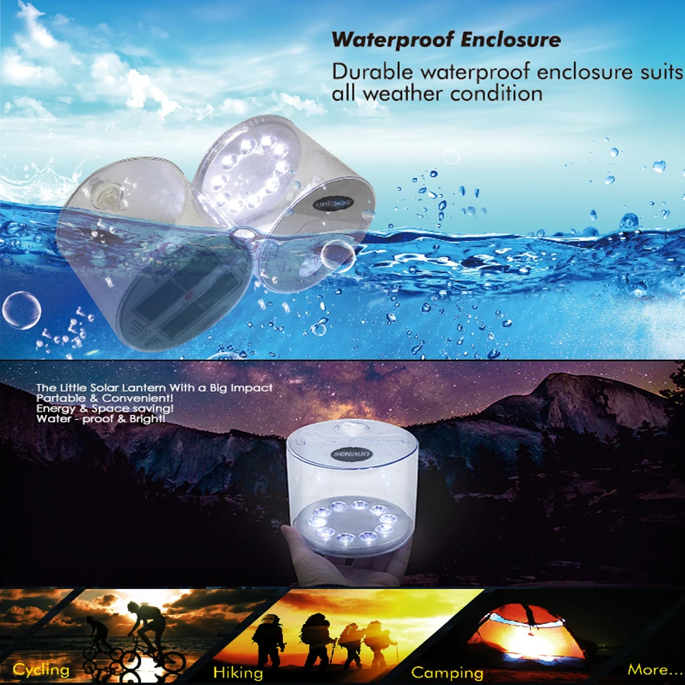 Водонепроницаемая 10 LED портативная надувная Солнечная лампа с ручкой для