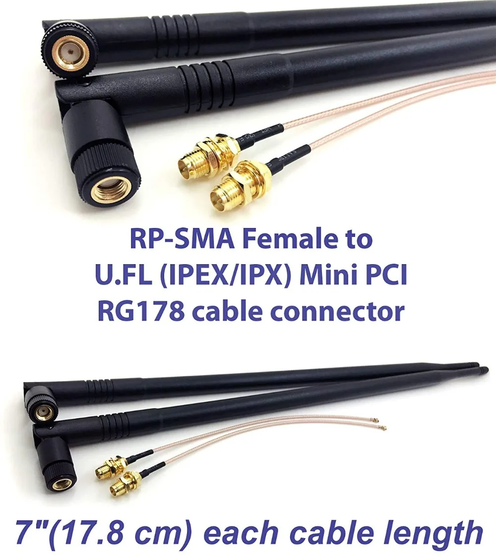 Всенаправленная двухдиапазонная антенна Wi-Fi 9 Dbi 2,4/5 ГГц 802.11n/b/g и 2 RF U. FL Mini PCI to RP-SMA Female Pigtail