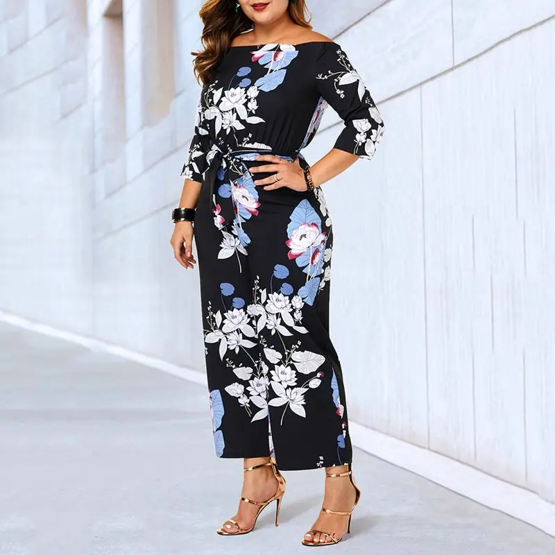 Милый повседневный комбинезон с цветочным принтом большой размер Летний в стиле