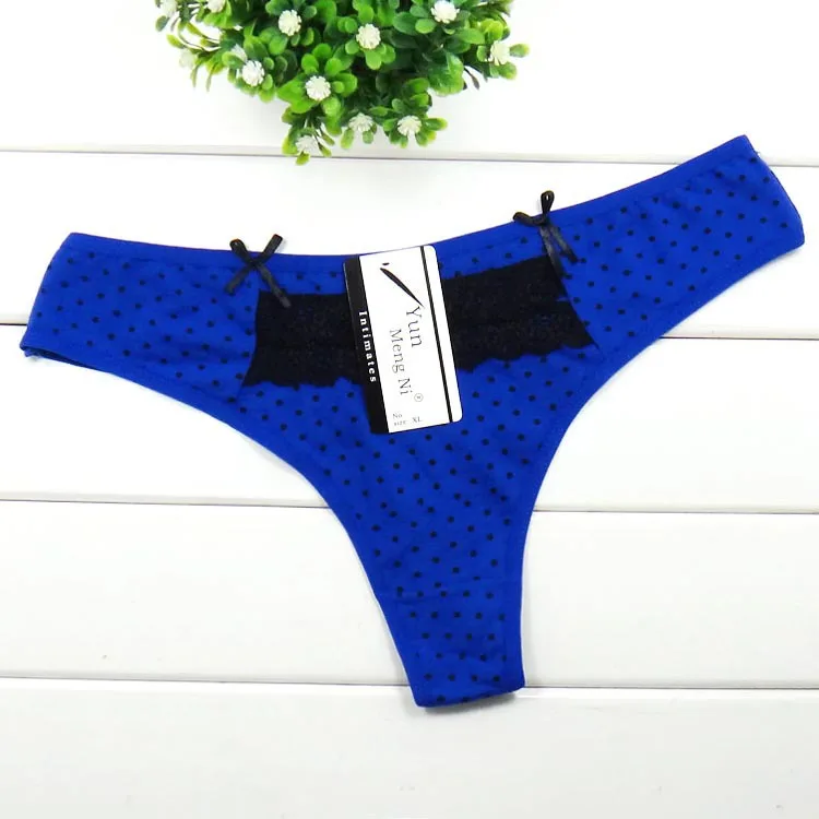 Новинка 2015 кружевные Хлопковые женские стринги в горошек Сексуальные
