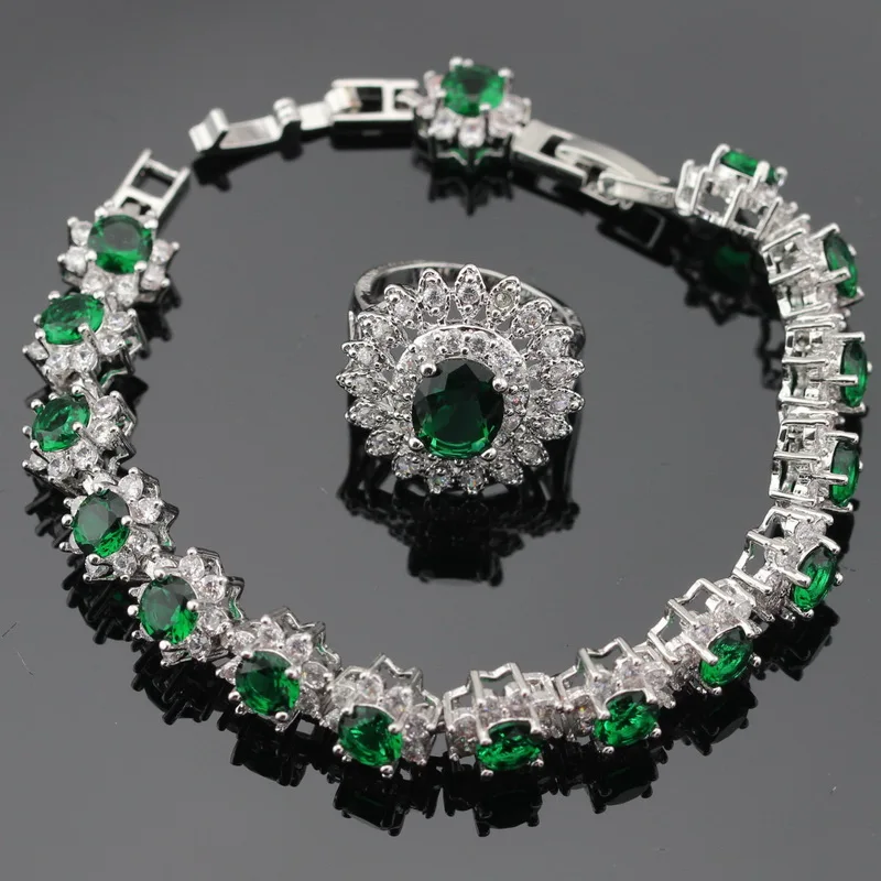 Женский ювелирный комплект из колье серёг браслета и кольца|colorful jewelry sets|set greenjewelry