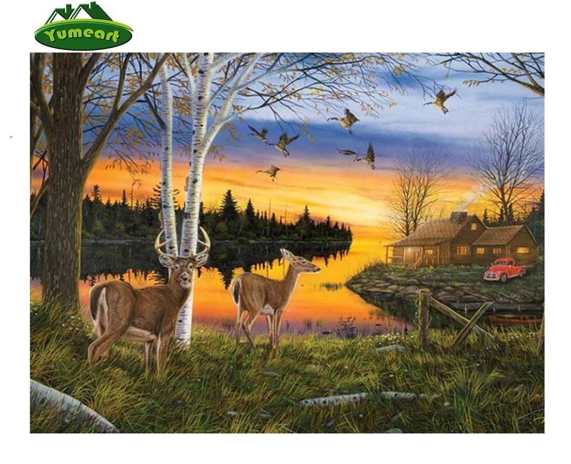 Алмазная вышивка &quotсделай сам&quot для дома и сада закат лес олень алмазная