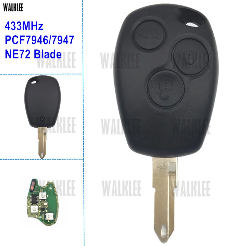 WALKLEE Remote Car Key for Renault Duster Logan Fluence Clio Vivaro Movano Master Traffic Kangoo Megane Laguna 433Mhz NE72 | Автомобили и