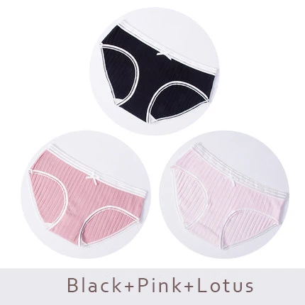 BlackPinkLotus 3 шт./партия, хлопковые трусики с бантиком, женское нижнее белье, полосатые трусы, дышащие трусики для девочек, женские трусики со средней талией, бесшовные трусы DULASI - Цвет: BlackPinkLotus