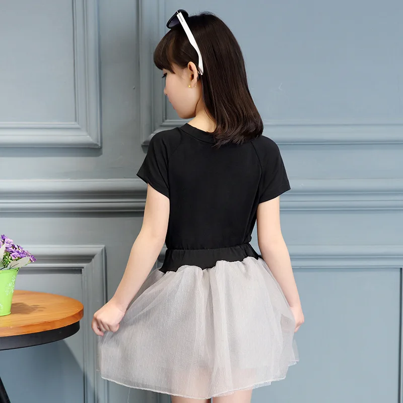 Летний спортивный костюм для девочек комплект одежды детей черные футболки Топ и