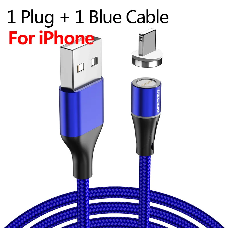 USLION Micro USB кабель магнитное зарядное устройство для iPhone X 8 7 type C Быстрая зарядка магнит зарядное устройство провод для samsung Xiaomi huawei шнур - Цвет: For iPhone Blue