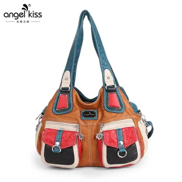 Brown Angelkiss новая женская сумка Хобо через плечо женская повседневная большая сумка высокого качества из искусственной кожи женская сумка-мессенджер - Цвет: Brown