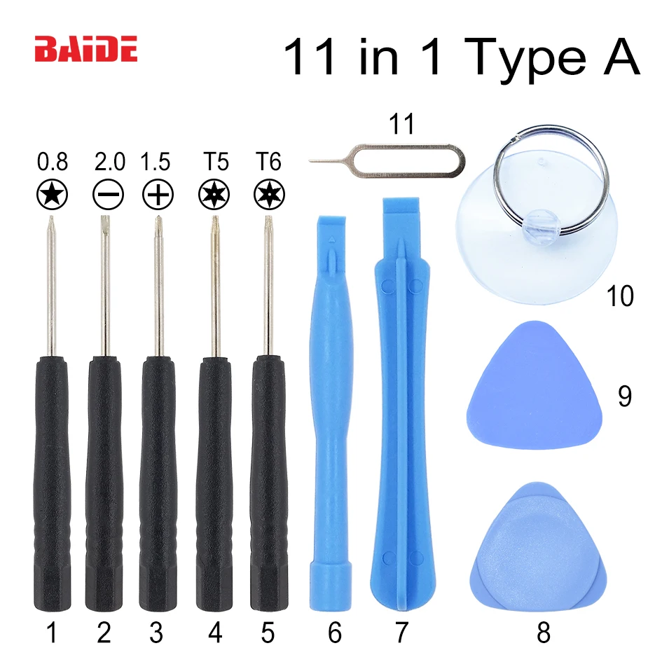 11 in 1 Mobile Phone Opening Pry Tool Repair kit Screwdriver Set for iPhone iPad Samsung Cell Phone Hand Tools Set 100set/lot