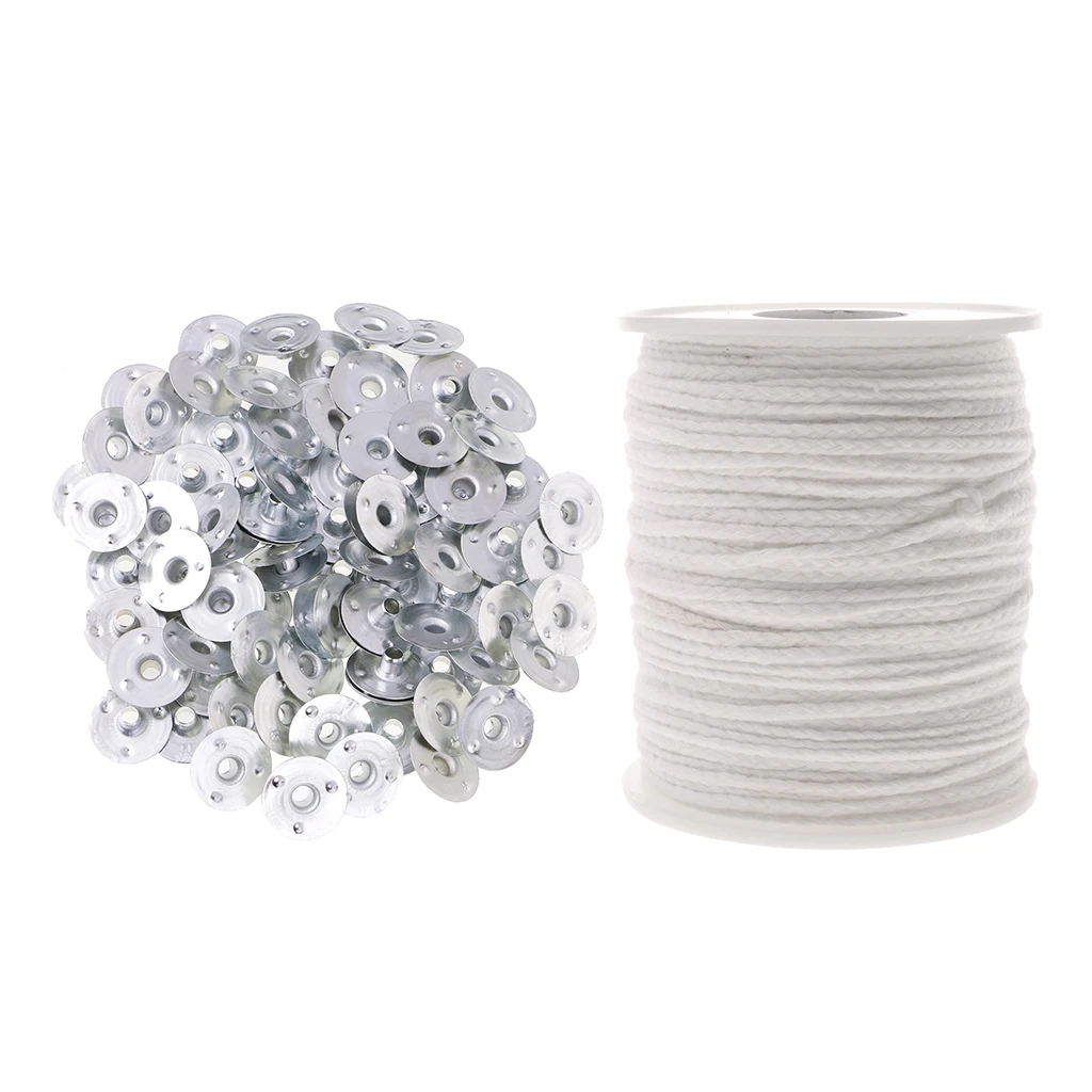 200Pcs Unwaxed Wicks Sustainer Tabs and 2.5mm Cotton Candle Core (200ft) for Making DIY Craft Candles | Дом и сад