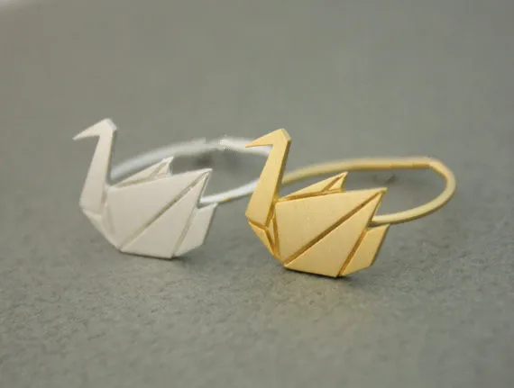 

Fashion papercranes ring, plane geometry folding paper ring, hand welding copper rings