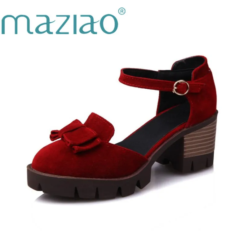 Женские туфли лодочки из флока MAZIAO черные на платформе и квадратном каблуке с