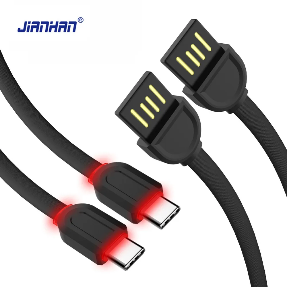 Светодиодный кабель USB Type C для Huawei Xiaomi Samsung быстрая зарядка плоский | Отзывы и видеообзор