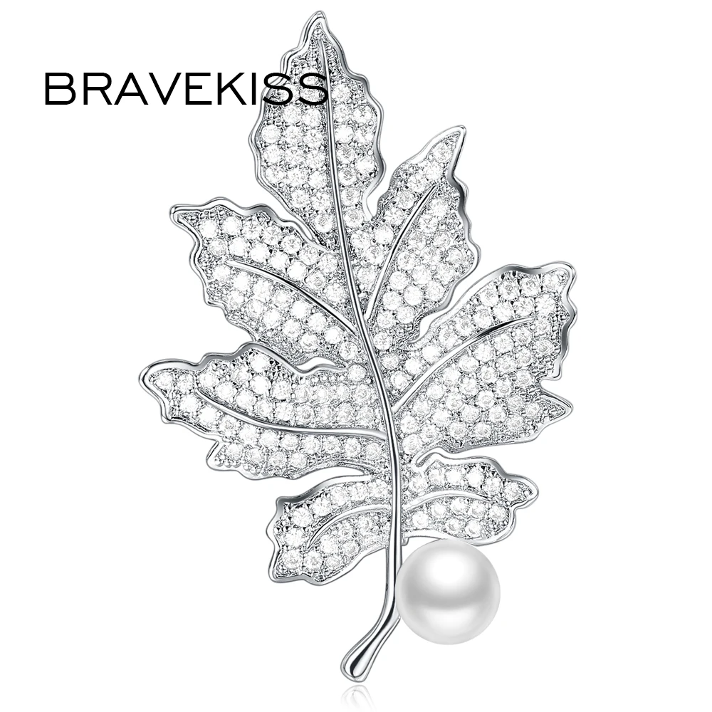 Женские заколки с листьями BRAVEKISS женские жемчужные броши цирконием роскошные