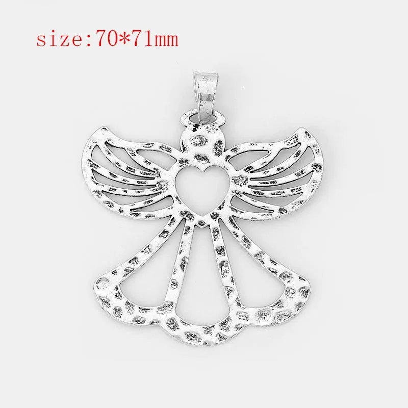 open angel 2 шт антикварные серебряные амулеты большой цветок/Вихрь/рыба/Фея Ангел/Сердце/крыло/Морская звезда/Стрекоза/Черепаха/диск подвеска Ювелирное Украшение - Окраска металла: open angel