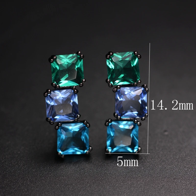 Квадратные цветные Серьги пусеты boho для женщин зеленые стеклянные кристаллы