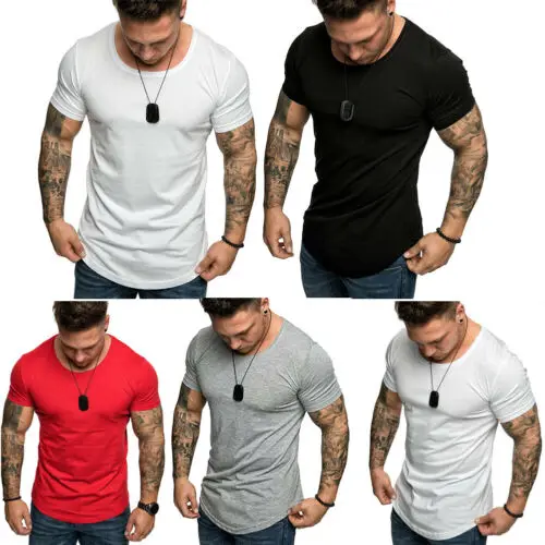 Футболка мужская облегающая с круглым вырезом Базовая рубашка из хлопка для