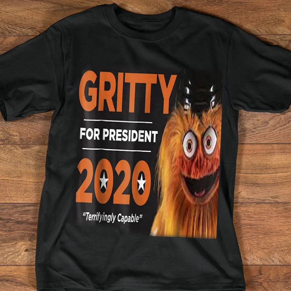 Gritty для президента 2020 Хоккей маскоты футболка черный хлопок мужчин M-3XL Новые