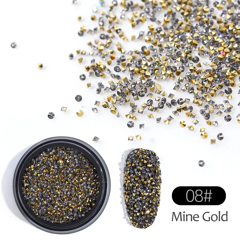 08 Mine Gold 1 коробка стеклянная Икра для ногтей крошечные Стразы микро кристаллы 3d острый конец блеск страз для украшения ногтей украшения «сделай сам» 9 цветов - Цвет: 08 Mine Gold