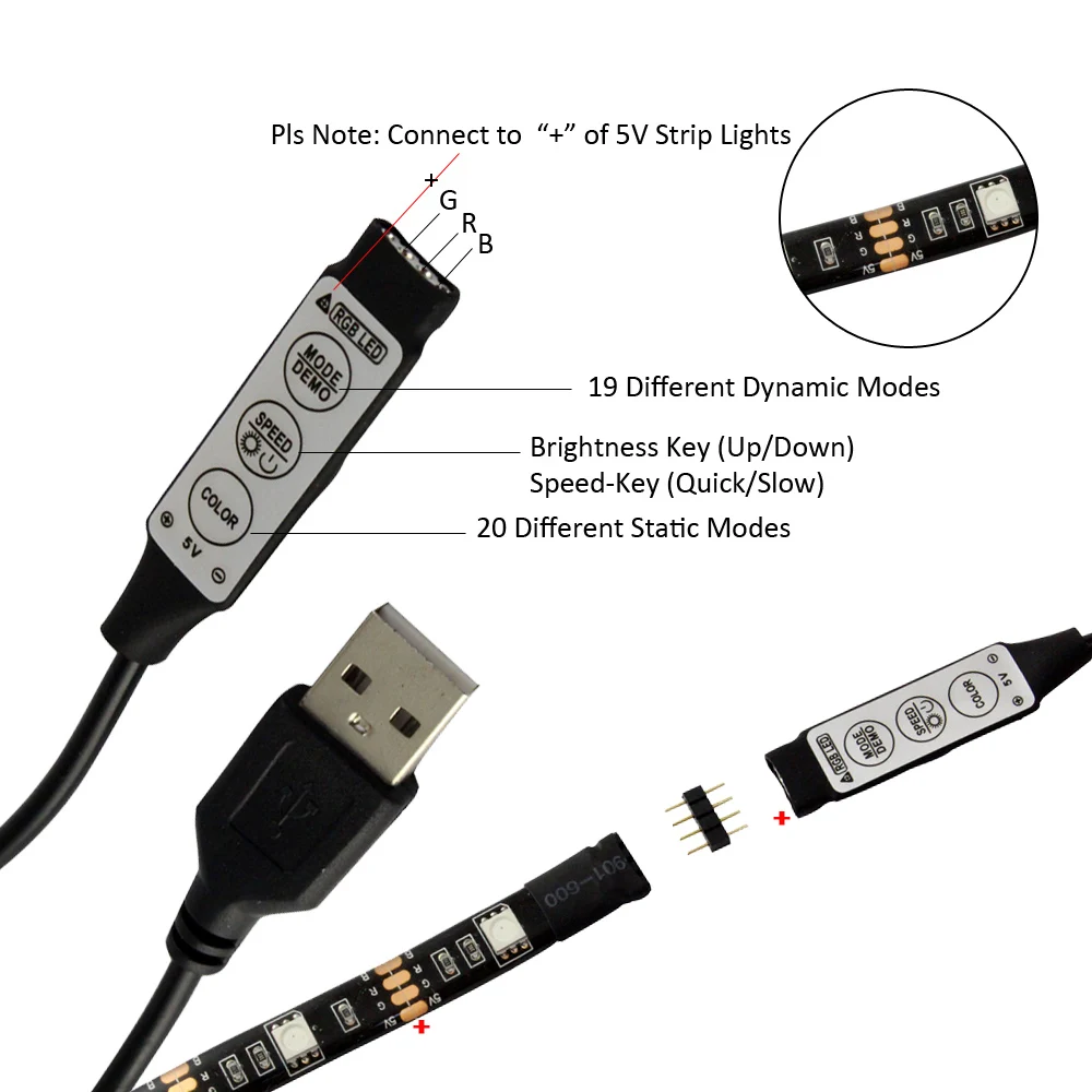DC 5 в USB светодиодный RGB контроллер мини 3 клавиши Диммер 24Key 44key ИК пульт 17 ключей RF беспроводной пульт дистанционного управления для USB RGB светодиодная лента