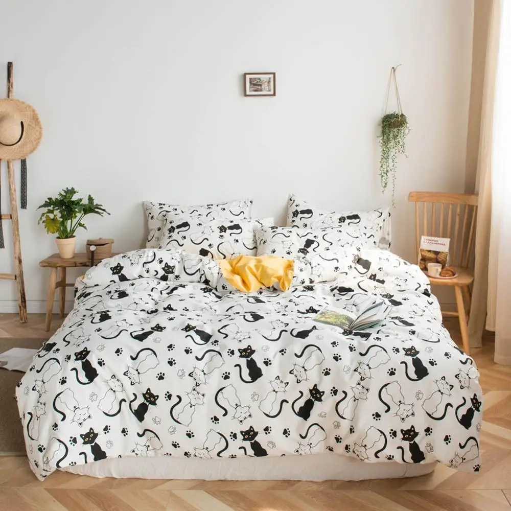 20192949 Pink Grey Yellow Hearts Bed Cover Duvet Cover Set Cotton Bedding Set Bedlinens Twin Queen King Flat Sheet Fitted Sheet - Цвет: 20192949