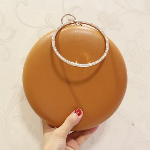Brown Модная простая круговая вечерняя сумка, дизайн, Круглый дневной клатч, на цепочке, вечерние, для банкета, сумка через плечо, черный/белый/коричневый - Цвет: Brown