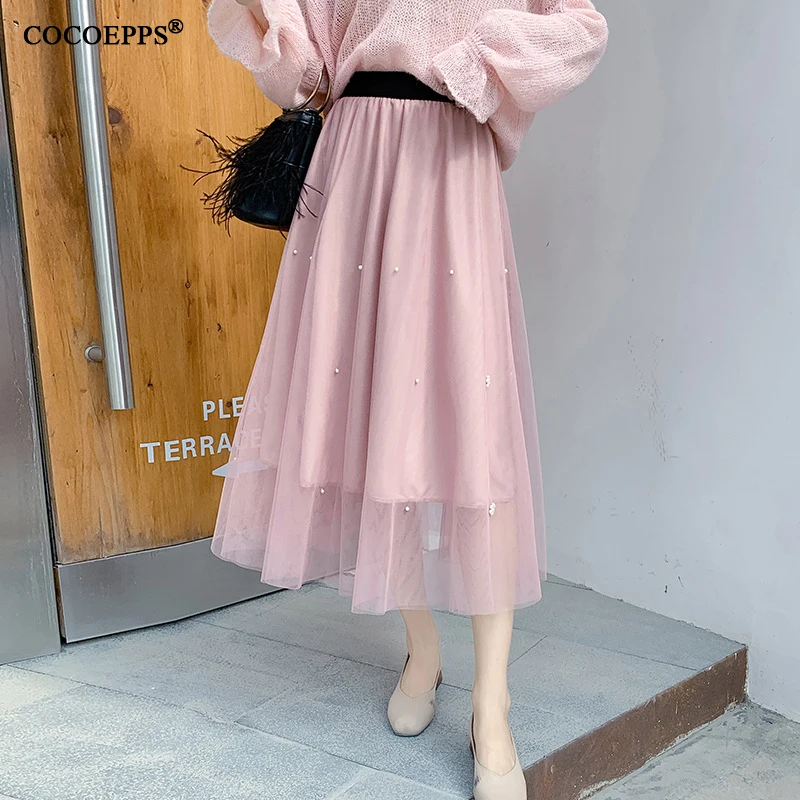 Женская юбка пачка средней длины летняя трапециевидная из фатина с высокой