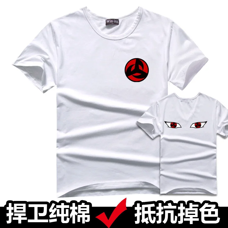 Free shipping Anime cos Naruto cosplay writing the wheel eye men and women models lovers short-sleeve 10 color size S-XXL | Мужская