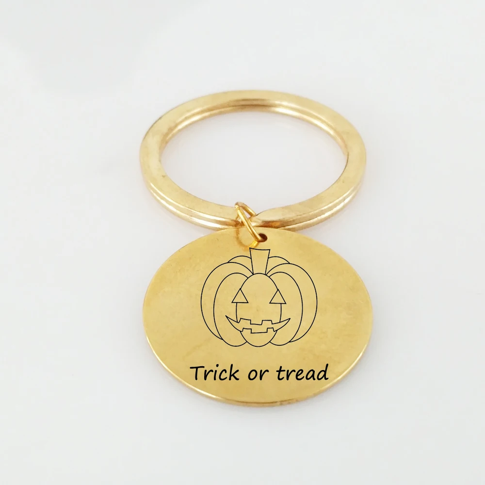 Funny Trick or tread Key Ring Stainless Steel Chain Jewelry Halloween Pumpkin Lantern Print Pendant Keychains for Children | Украшения и