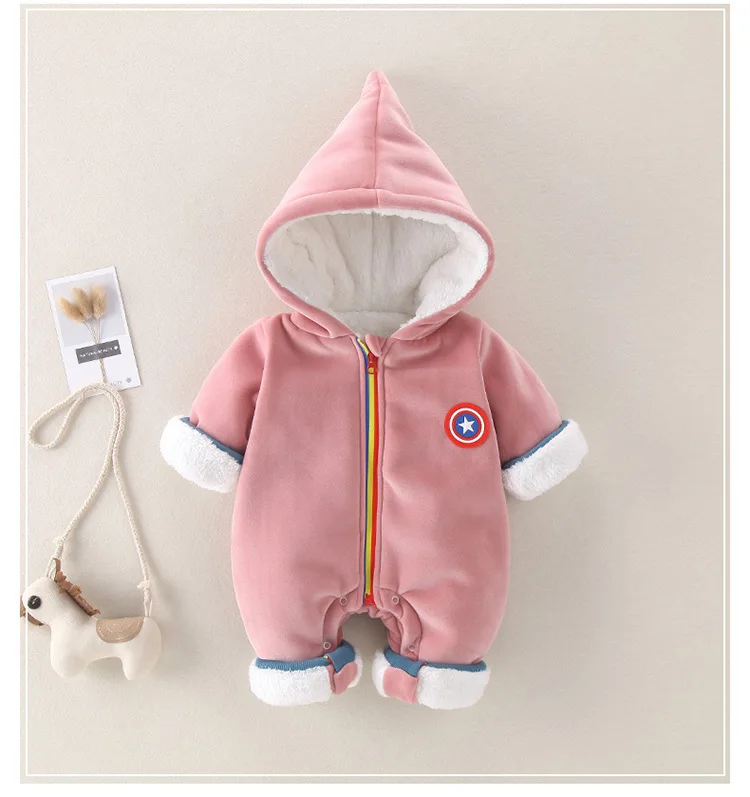 Pink Зимний комбинезон для новорожденных, одежда для маленьких девочек, зимняя одежда, хлопковая кашемировая теплая верхняя одежда, комбинезон, детский зимний комбинезон, парка - Цвет: Pink