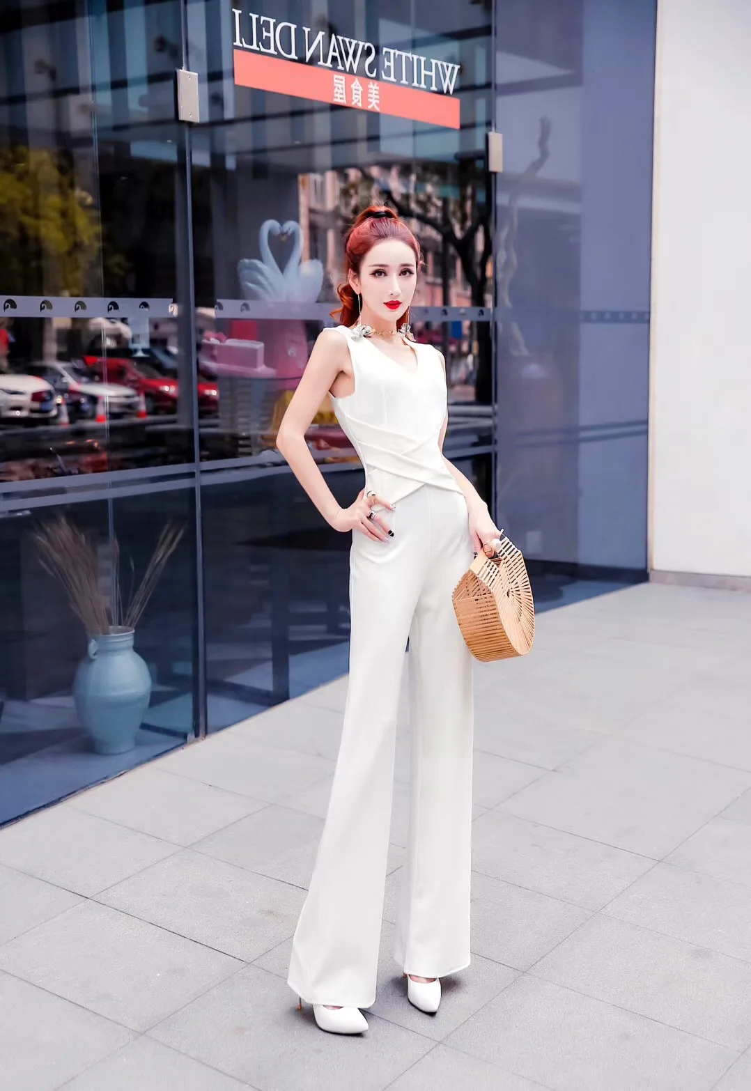 Модный женский темпераментный повседневный летний комбинезон с v-образным