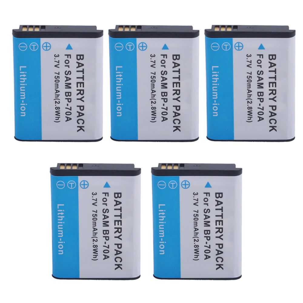 5Pcs BP-70A BP 70A BP70A Rechargeable Li ion Batteries for Samsung PL80 PL90 PL100 ES70 SL50 SL600 ST30 ST60 ST65 TL105 camera |