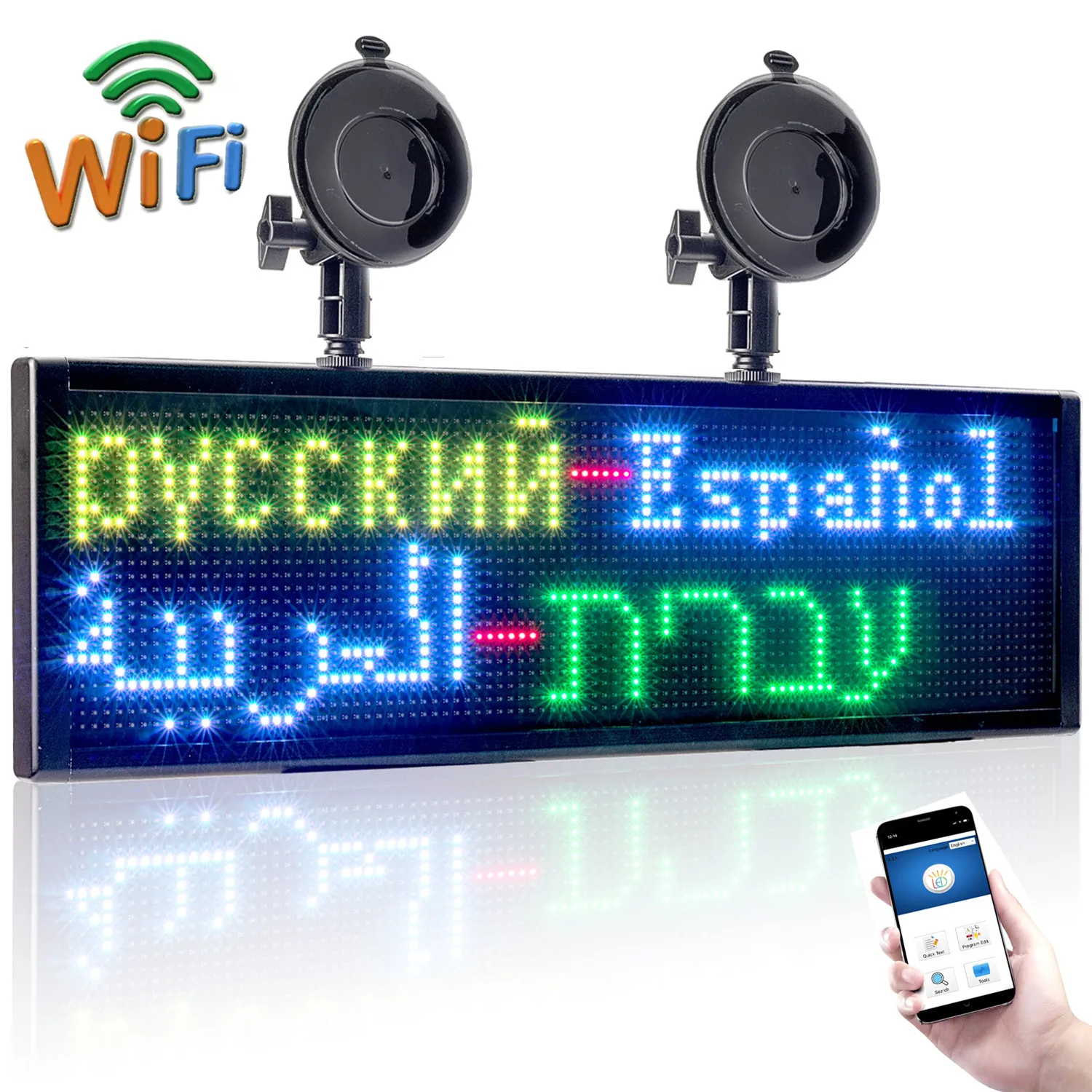 50*15CM P5MM RGB Full Color Car LED Sign Display Board, 12V WiFi Programmable Scrolling Information Multi-Function LED Screen