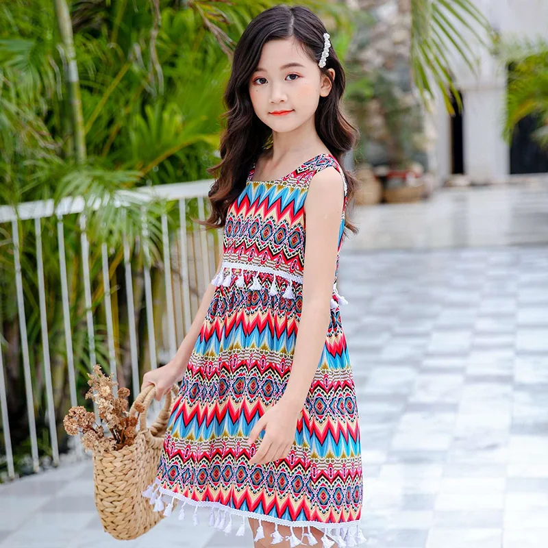 2019 летнее платье принцессы с бахромой для маленьких девочек хлопковое богемное