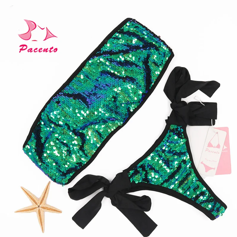 Pacento 2017 новинка сексуальное бикини с блестками бразильский купальник бандо